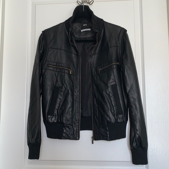 BDG Jackets & Blazers - BDG Faux Leather Bomber Jacket with Zipper Pockets